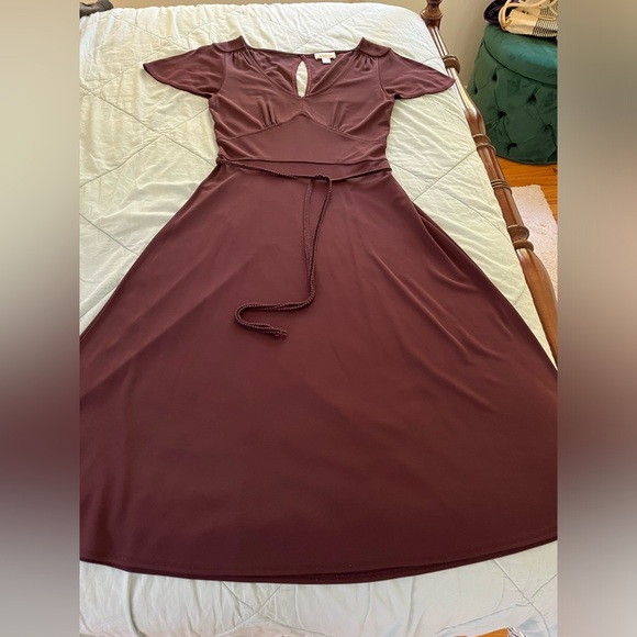 Vintage Ann Taylor Loft 50s Style Maroon Fit n Flare Dress Size 6 - Picture 3 of 8